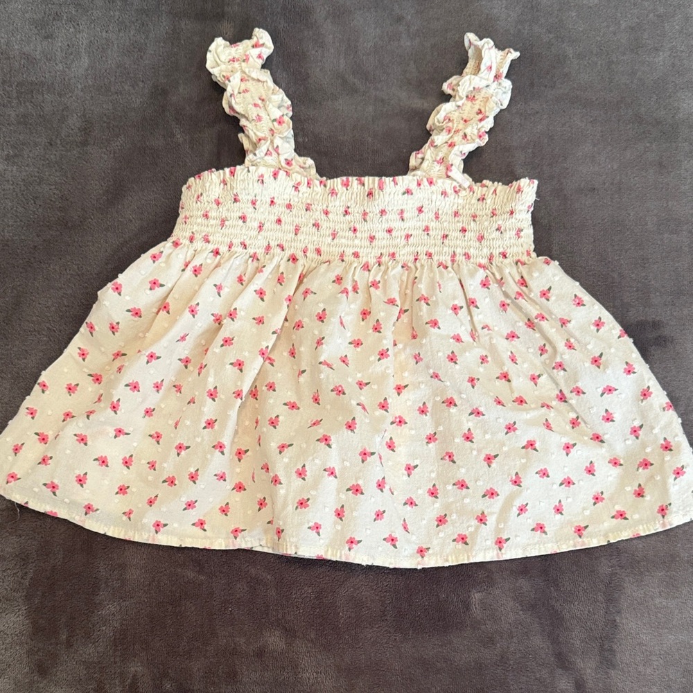 Zara Kids Floral Tank Top - Cream and Pink